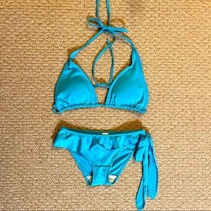 Blue triangle top and bottom bikini